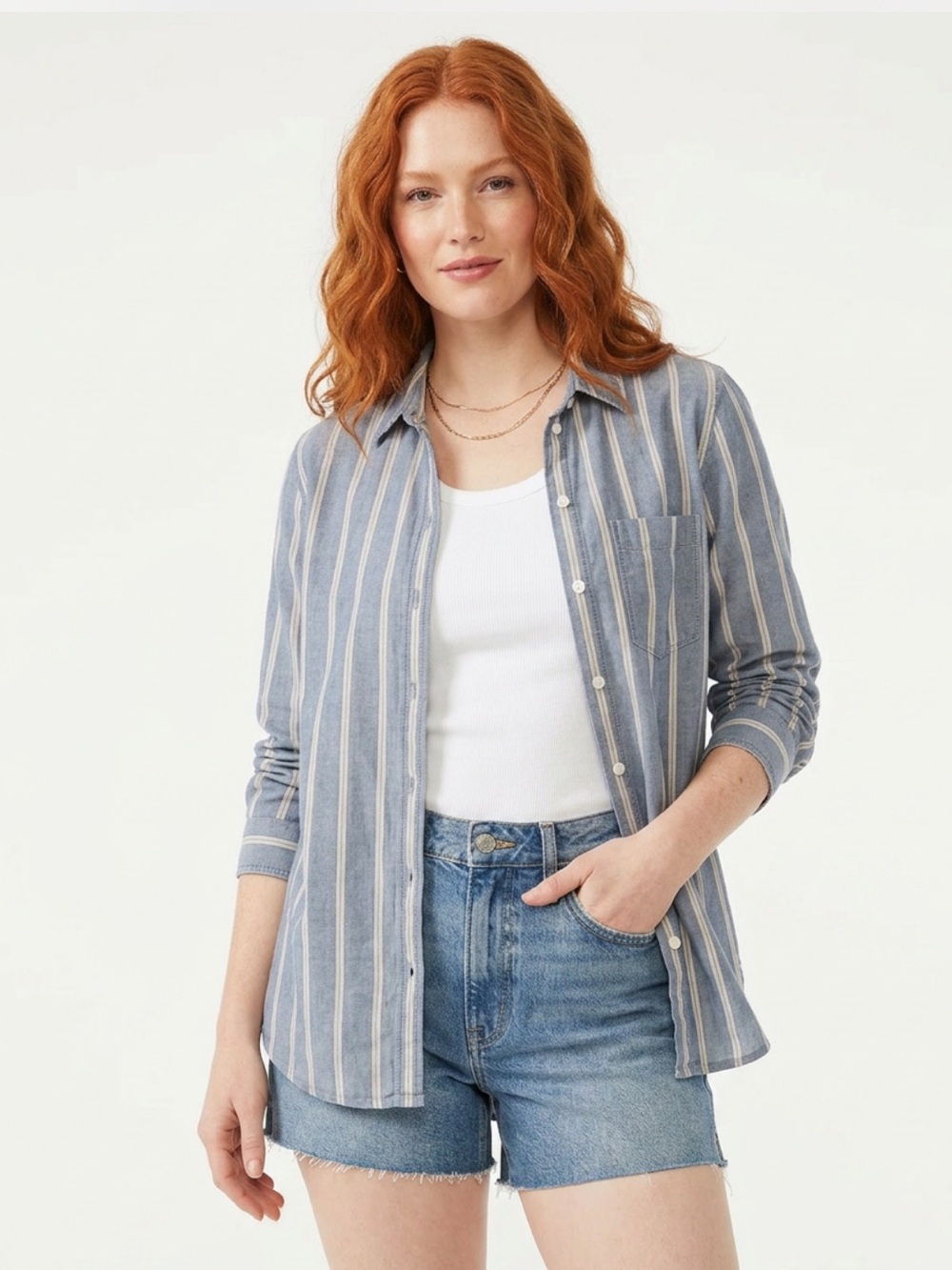 Striped Button-Up Shirt in Light Blue